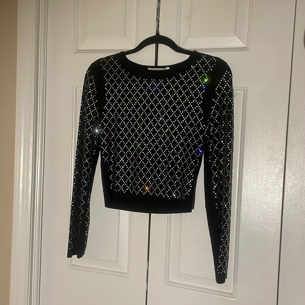 Fun and Bright Beaded Long Black Sleeve Top